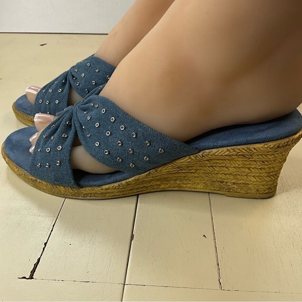 Annie Sandals Blue Fabric Upper Wedge Heel Slip-on - Picture 10 of 16